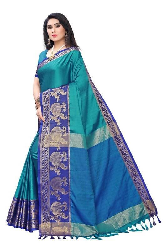 Vamika Banarasi Jacquard Weaving Blue Saree (DHONI BLUE)