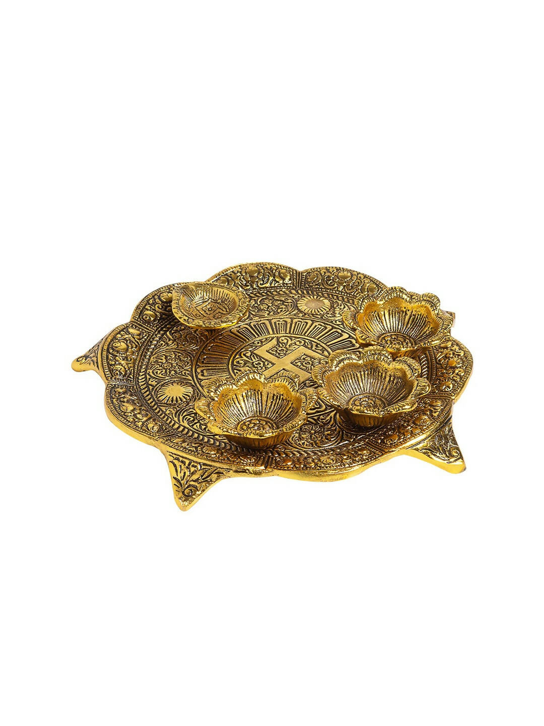 Golden Peacock Gold Toned Metallic Pooja Thali - Distacart