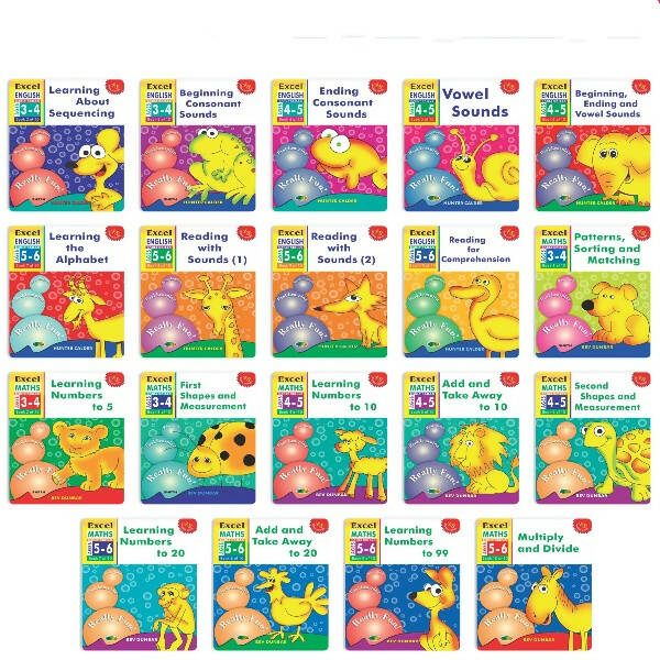 Excel Early Skills English & Maths Books Set of 19| Ages 3-6 Years| Learning Alphabet, Numbers, Patterns etc. - Distacart