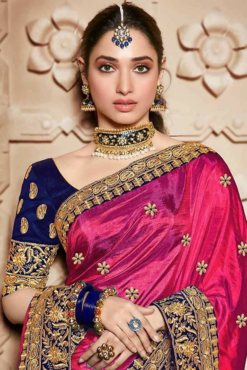 Vamika Pink Embroidery Sana Silk Saree - Distacart
