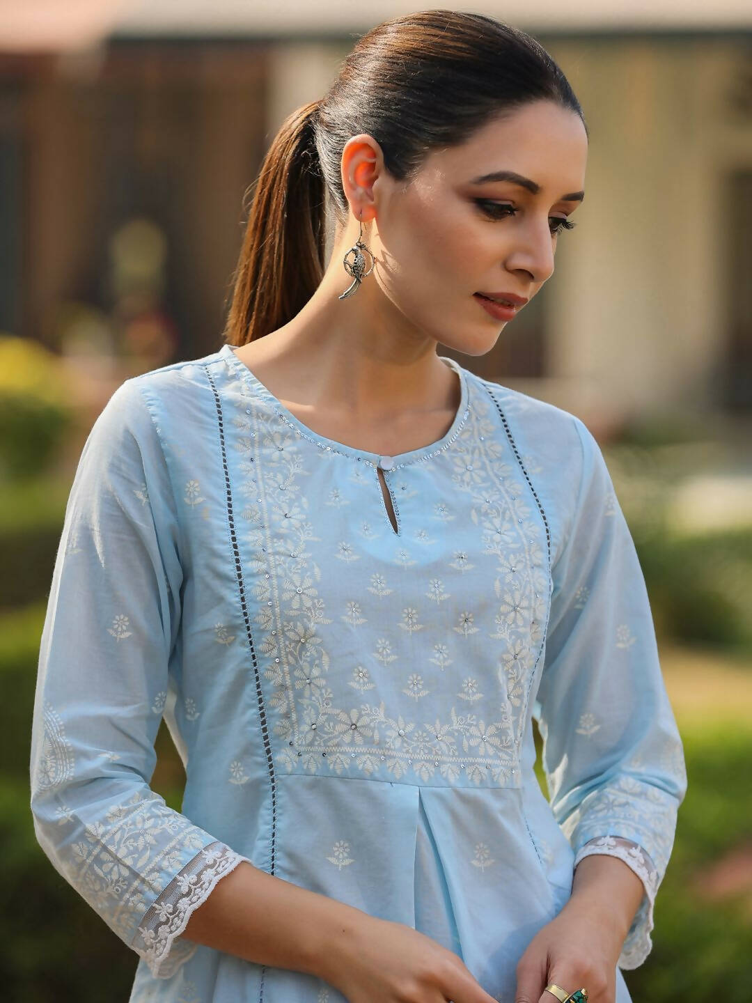 Juniper Women's Powderblue Cambric Floral Printed Tunic - Distacart