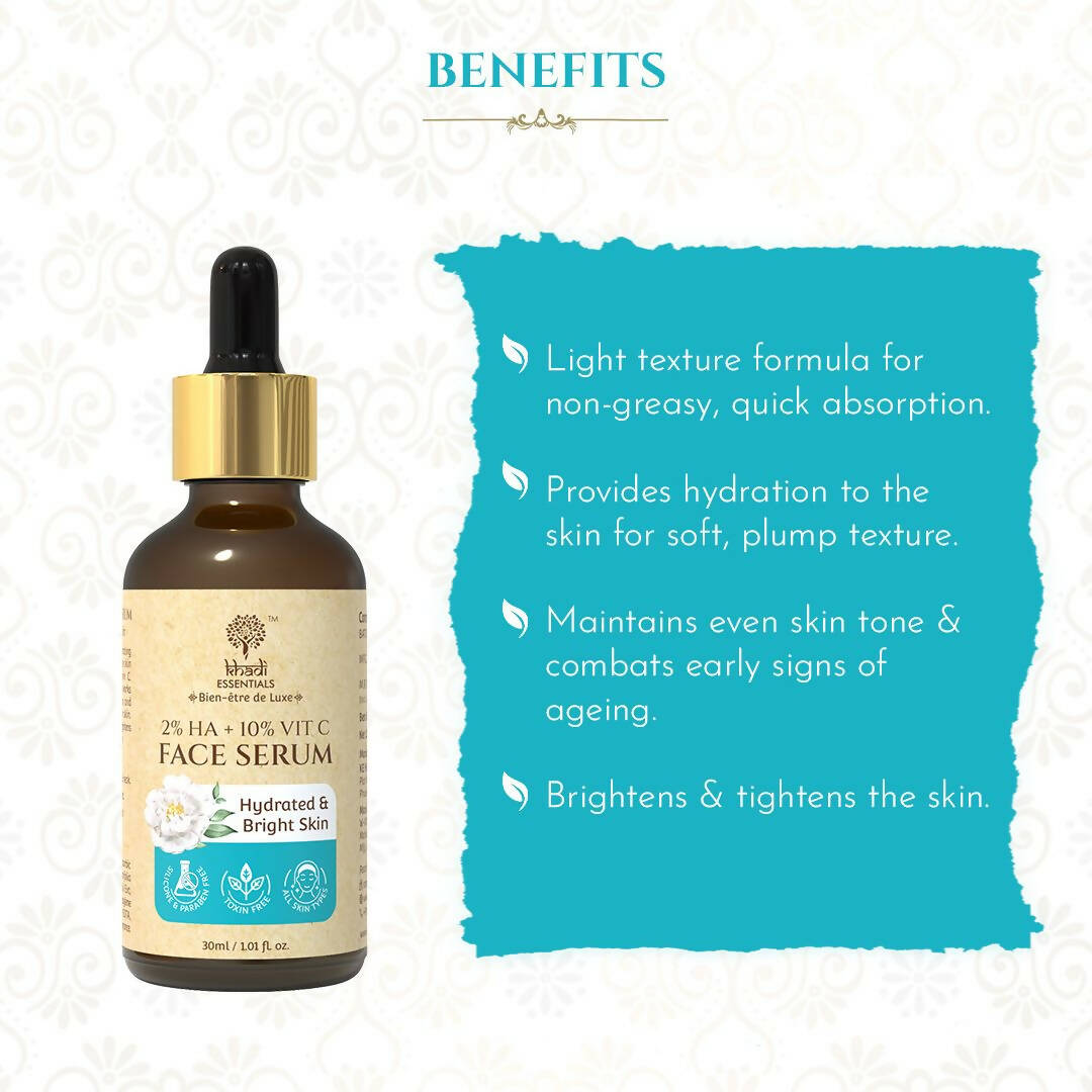 Khadi Essentials 2% HA + 10% Vitamin C Face Serum - Distacart