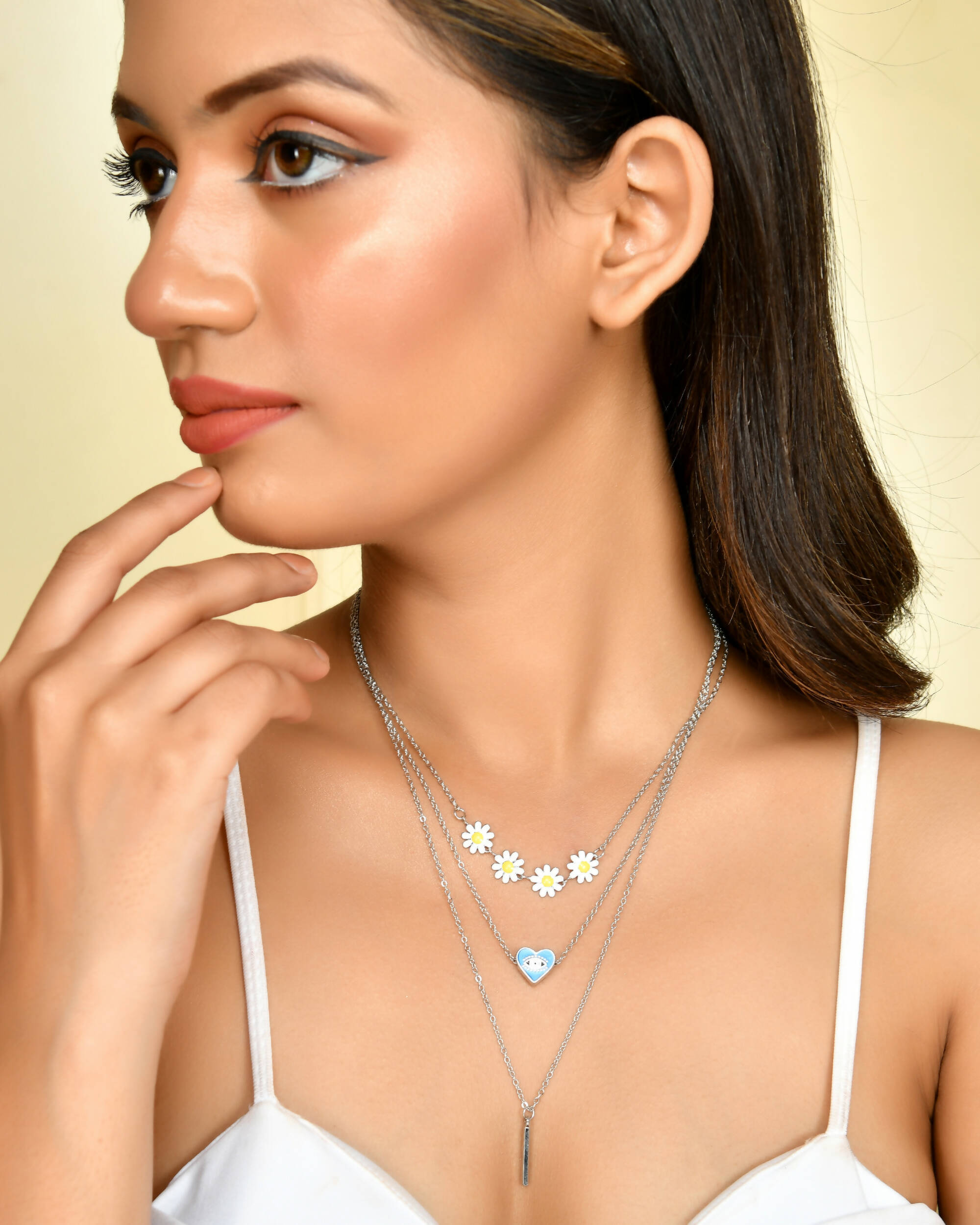 VOJ Beads Silver Plated Stainless Steel Layered Chain - Distacart