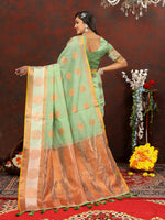 Thumbnail for Lorenvalley Fashion Seagreen Cotton with Woven Design Zari Weaving Saree - Distacart