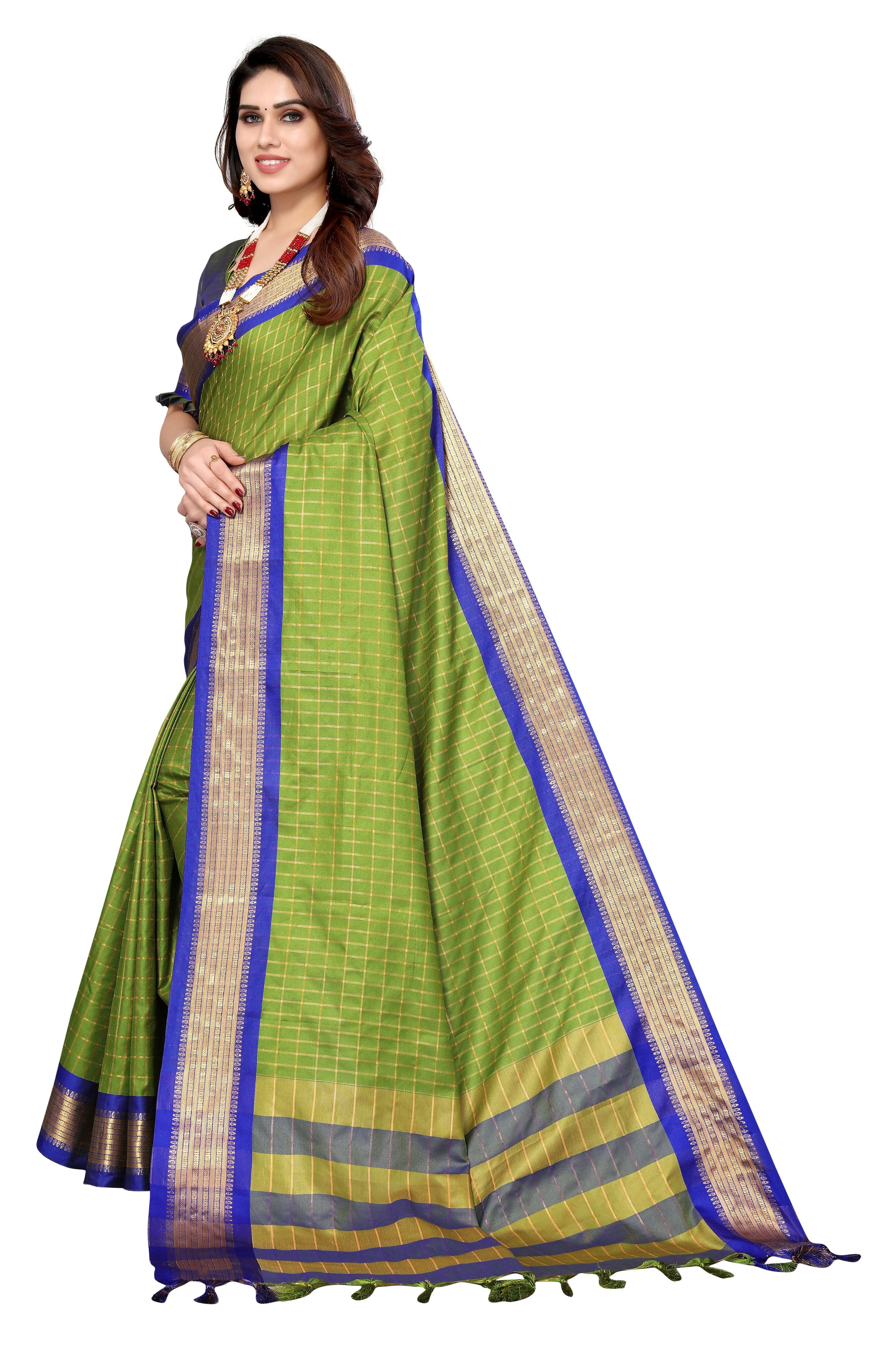 Vamika Weaving Parrot Green Cotton Silk Saree - Distacart