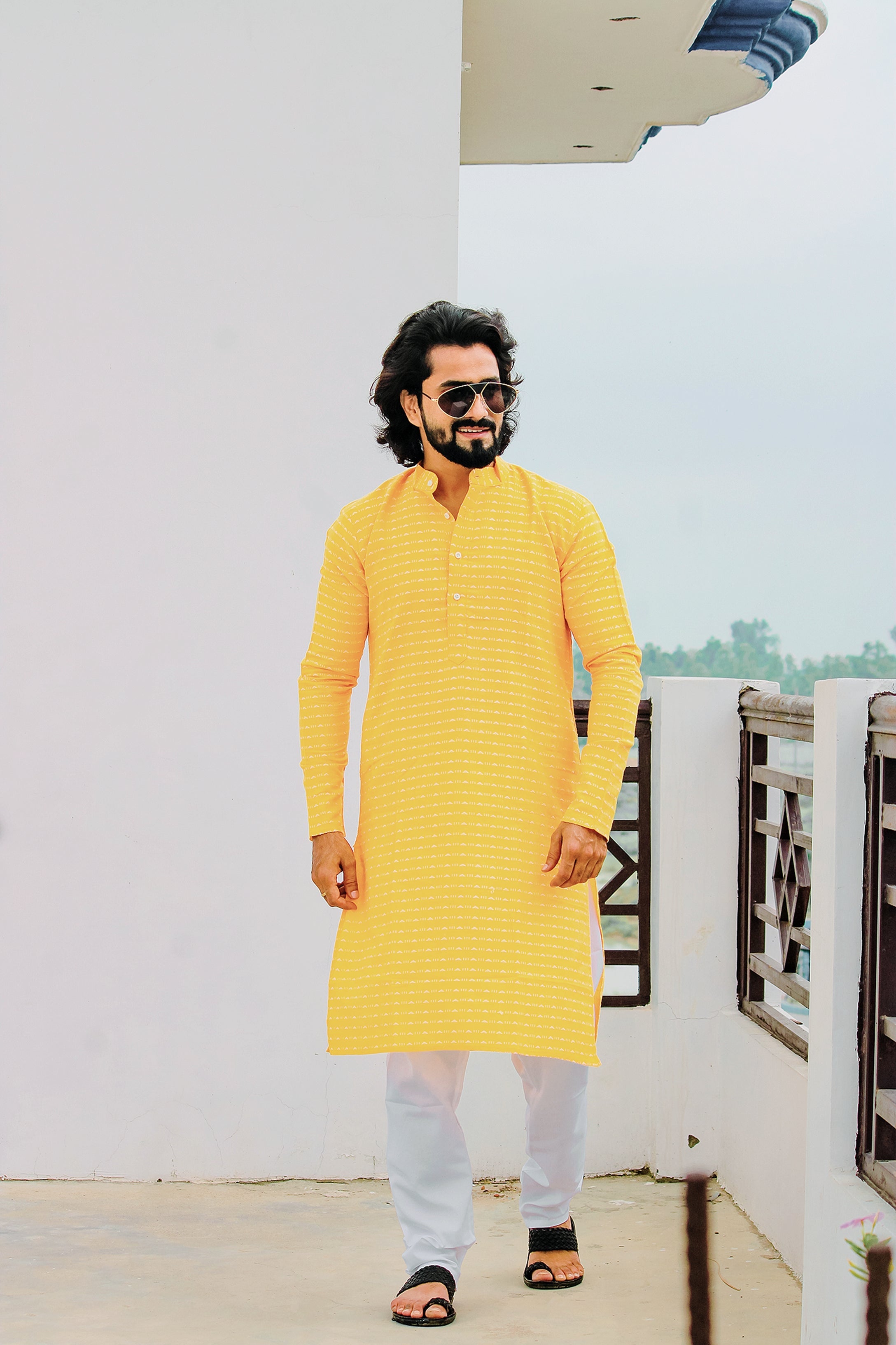 Jompers Men Yellow Woven Design Straight Kurta Only - Distacart