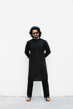 Thumbnail for Jompers Men's Black Solid Cotton Kurta Payjama Set
