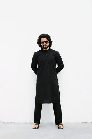 Jompers Men's Black Solid Cotton Kurta Payjama Set
