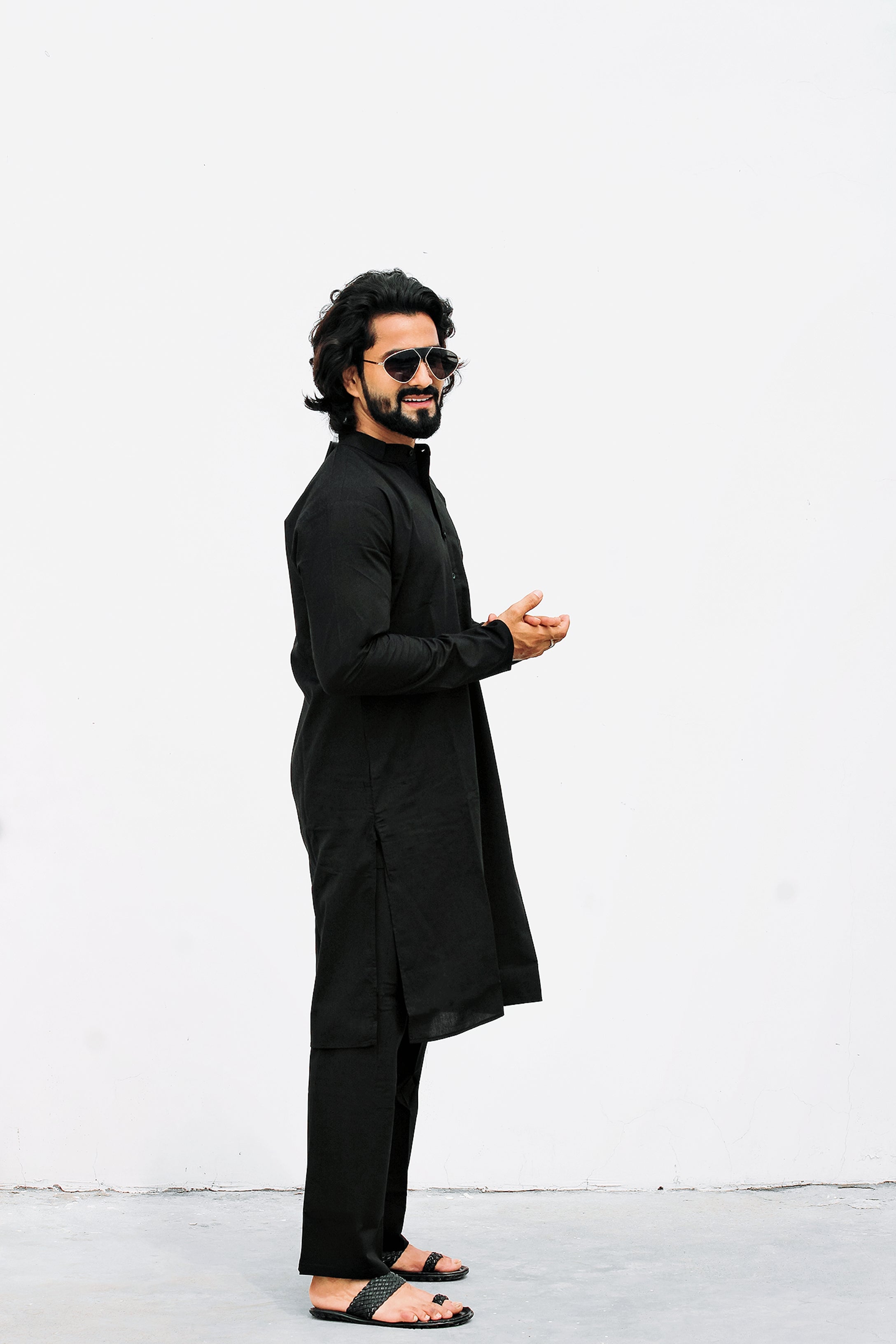 Jompers Men's Black Solid Cotton Kurta Payjama Set