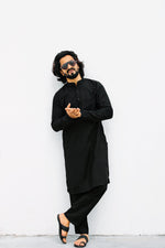 Thumbnail for Jompers Men's Black Solid Cotton Kurta Payjama Set