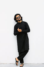 Thumbnail for Jompers Men's Black Solid Cotton Kurta Only