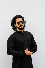 Thumbnail for Jompers Men's Black Solid Cotton Kurta Payjama Set