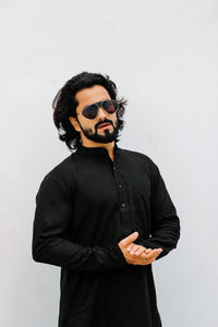 Thumbnail for Jompers Men's Black Solid Cotton Kurta Only