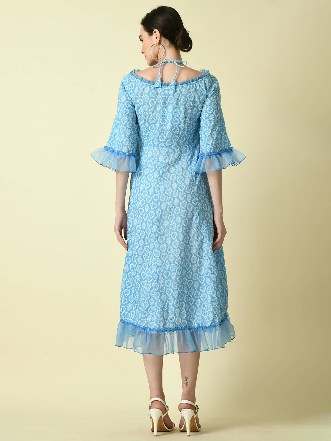Myshka Women's Blue Empire Printed Dress - Distacart