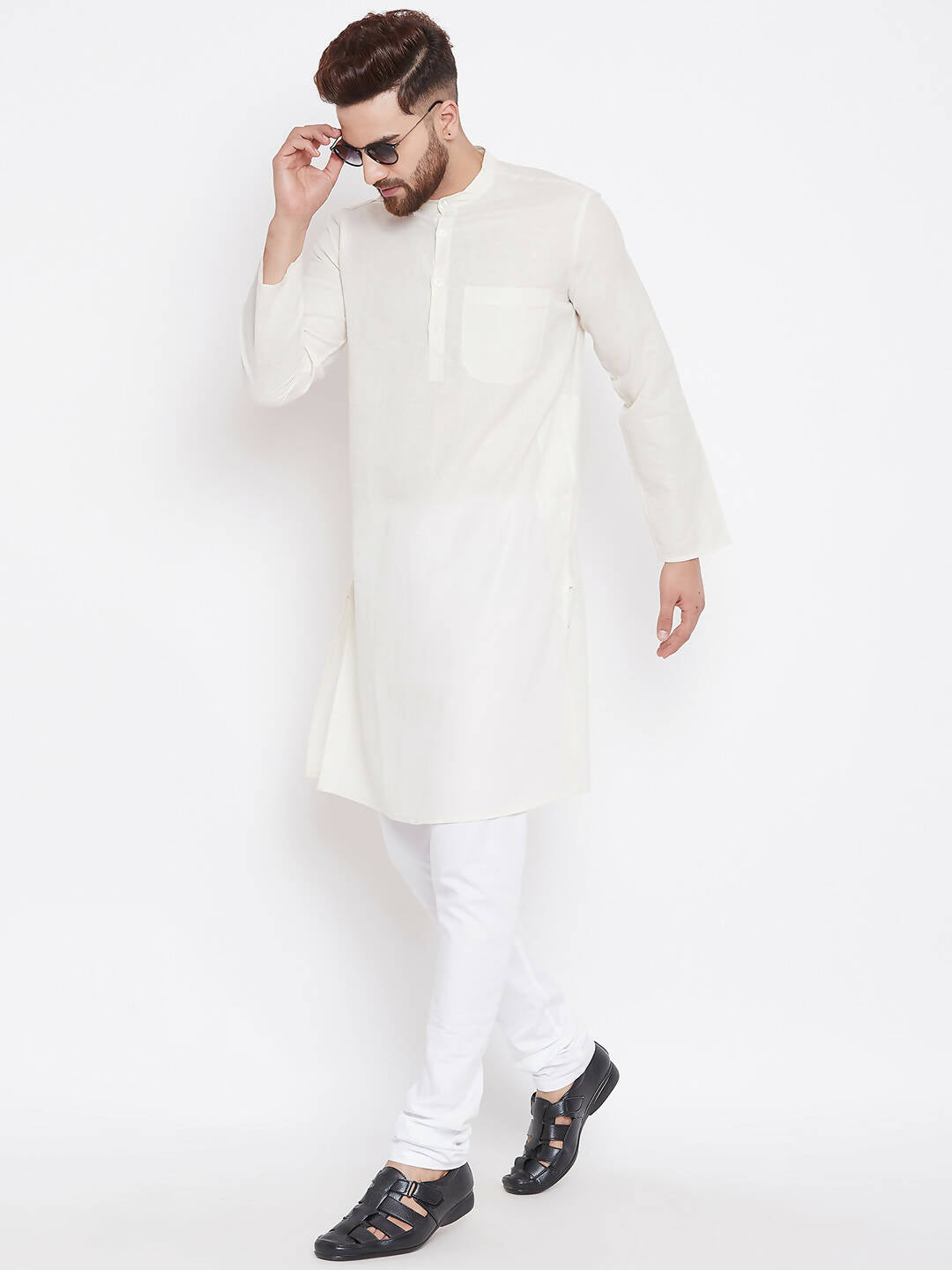 Even Apparels Cream Linen Men's Kurta With Band Collar - Distacart