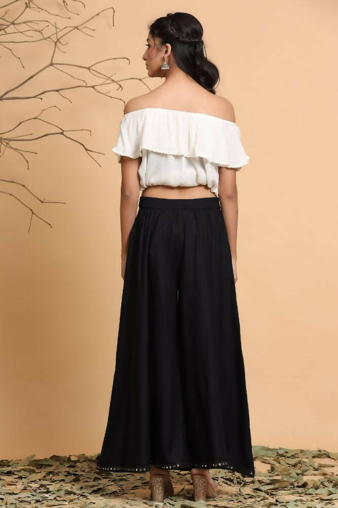 Juniper Women Black Rayon Solid Flared Palazzo - Distacart