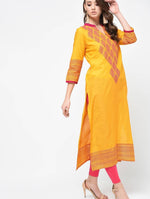 Thumbnail for Cheera Hand Block Print Mustard Color Latest Fashion Straight Kurta