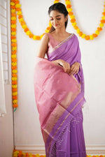 Thumbnail for DEIANA'S Beautiful Golden Jari with New Design Soft Cotton Saree - Lavender - Distacart