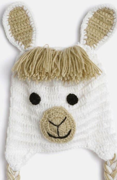 Chutput Kids Woollen Hand Knitted Llama Detail Cap - White - Distacart