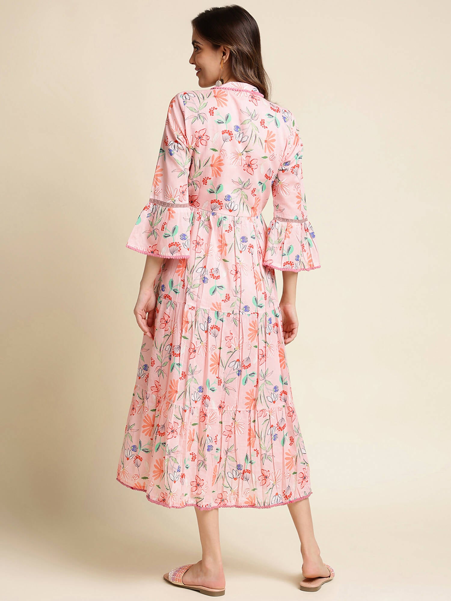 Pink Cotton Floral Printed Dress - Nandani - Distacart