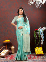 Thumbnail for Lorenvalley Fashion Skyblue Cotton Woven Design with Zari Weaving Design Saree - Distacart