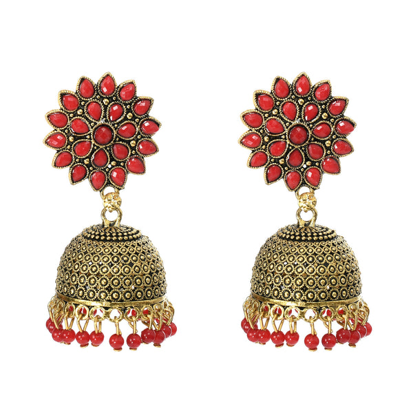 Mominos Fashion Joharkamal Kundan work Jhumka with Red Beads - Distacart