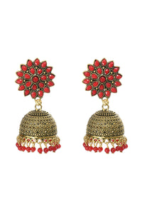 Thumbnail for Mominos Fashion Joharkamal Kundan work Jhumka with Red Beads - Distacart
