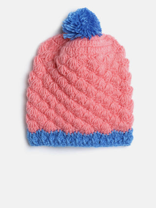 Chutput Kids Woollen Hand Knitted Pom Pom Design Cap - Pink - Distacart