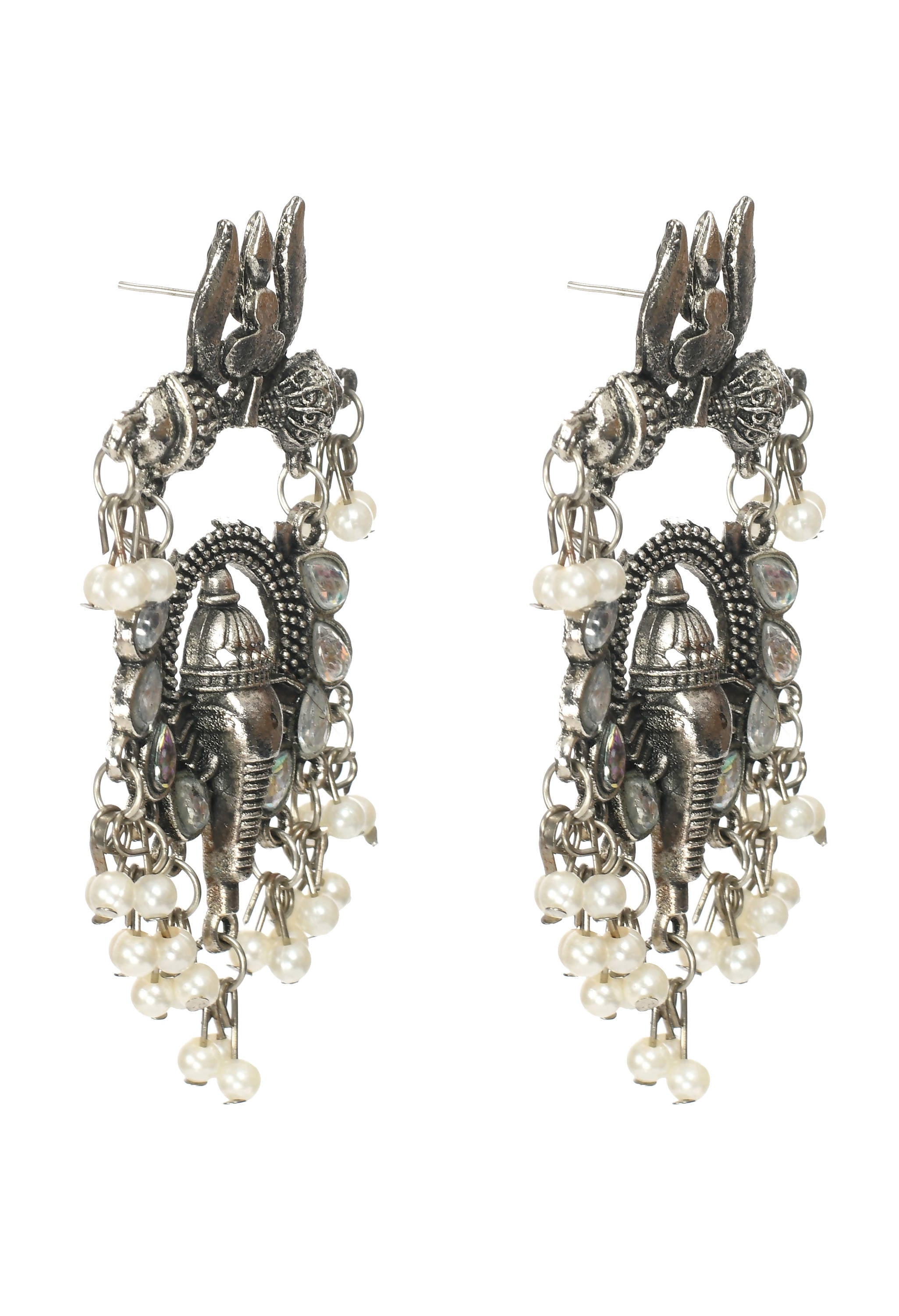 Mominos Fashion Johar Kamal Ganesh Design Silver Color Earrings - Distacart