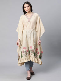 Thumbnail for Ahalyaa Women Beige Pure Cotton Floral Printed Kaftan Kurta - Distacart