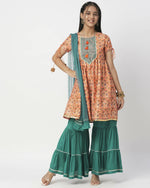 Thumbnail for Lil Drama Raangoli Girls Orange Kurta With Sharara&Dupatta Set - Distacart