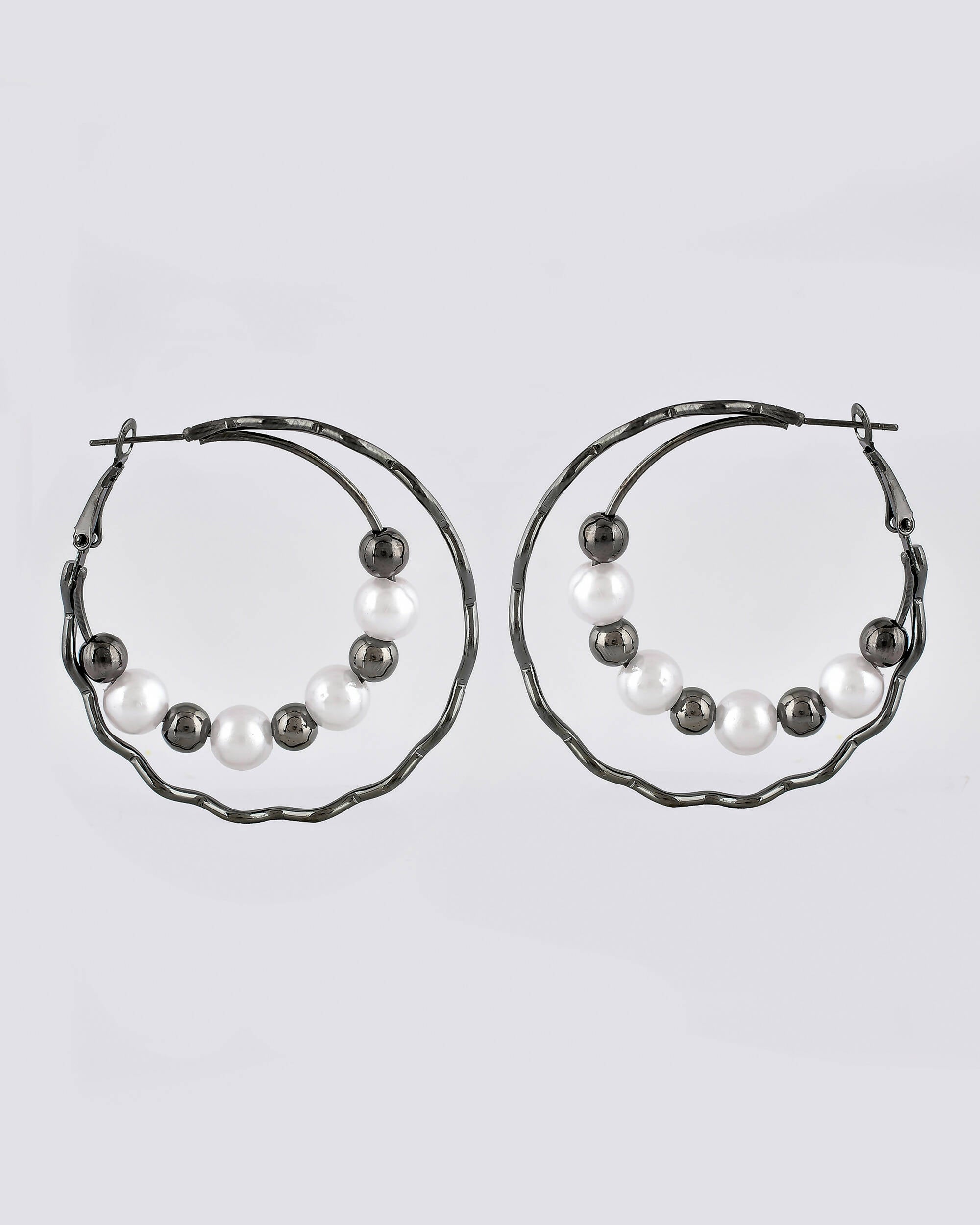 VOJ Women Rhodium-Plated Pearl Stainless Steel Hoop Earrings - Distacart