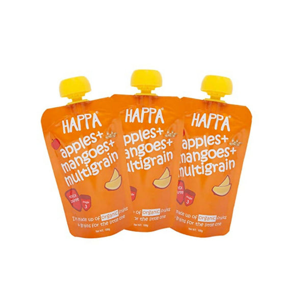 Happa Organic, Fruit Puree Apple, Mango and multigrain - Distacart