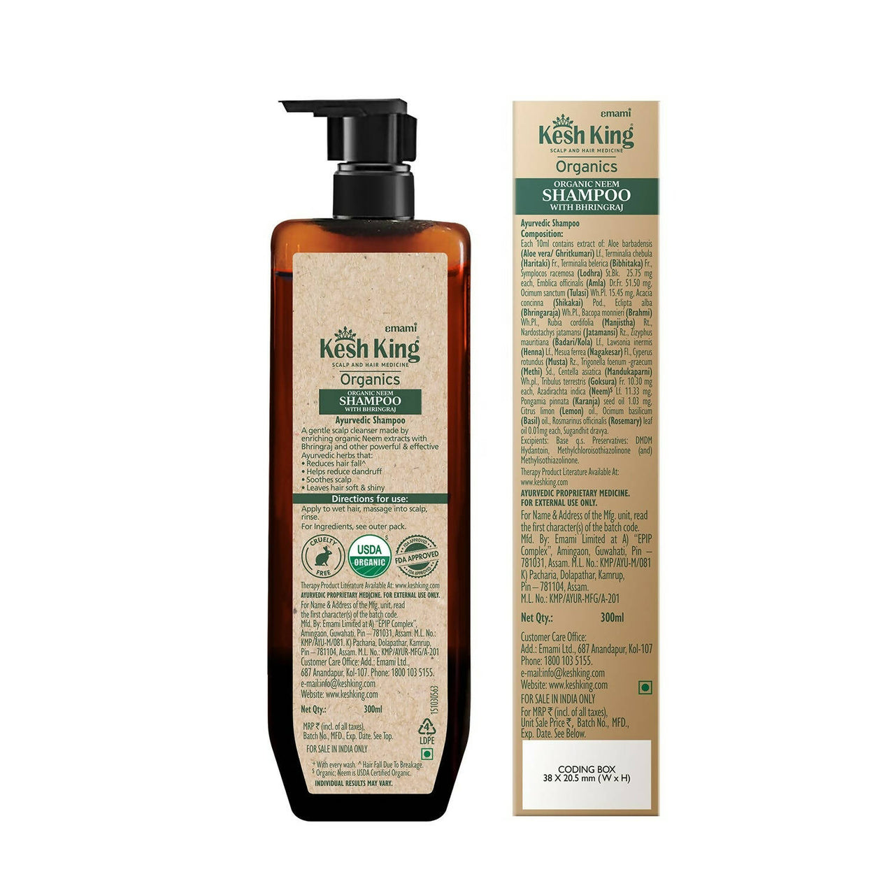 Kesh King Organics - Organic Neem Shampoo With Bhringraj - Distacart