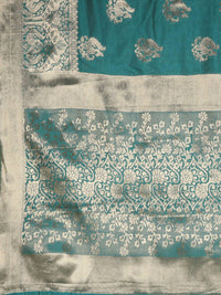 Thumbnail for Kalamandir Peacock Print Sea Green Silk Blend Saree