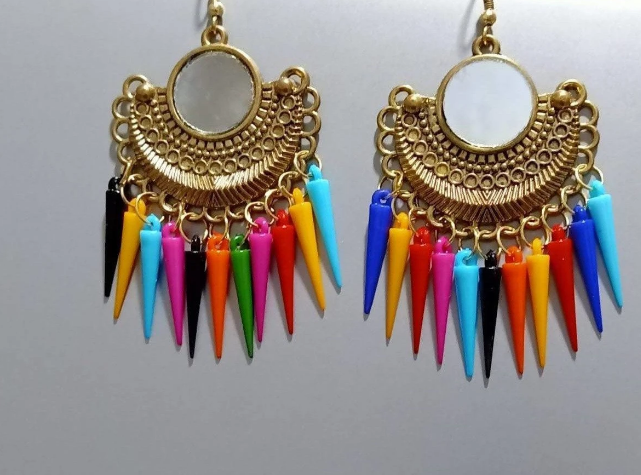 Artistic Half Moon Oxidized Multi Color Brass Drops Earrings