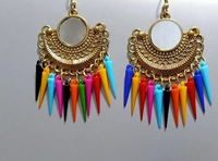 Thumbnail for Artistic Half Moon Oxidized Multi Color Brass Drops Earrings