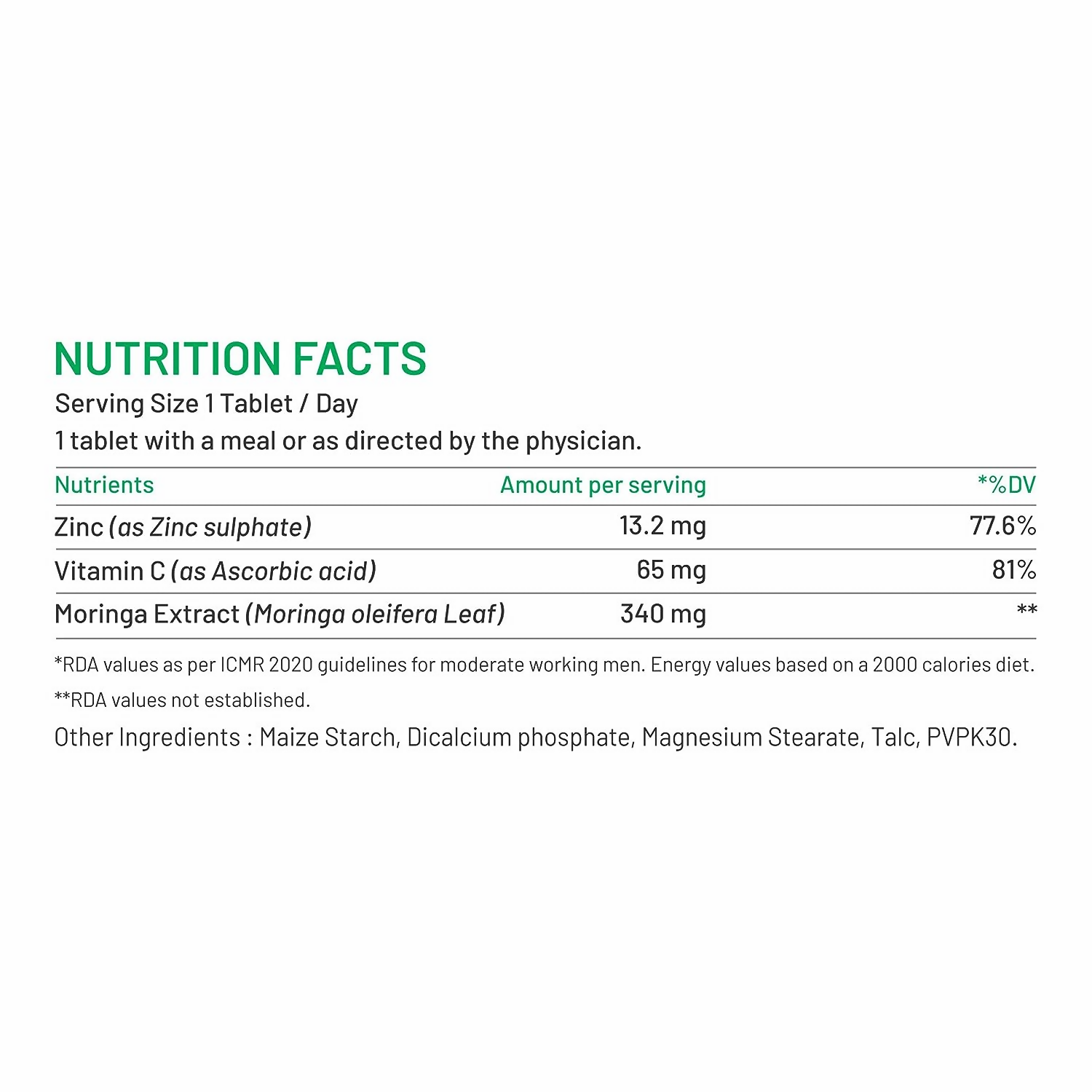 Bliss Welness Zinc Vitamin C+ Moringa Tablets - Distacart