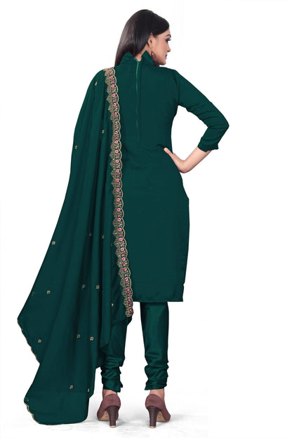 Teal Silk Embroidered with Sequins work Unstitched Dress Material - Tanvi - Distacart
