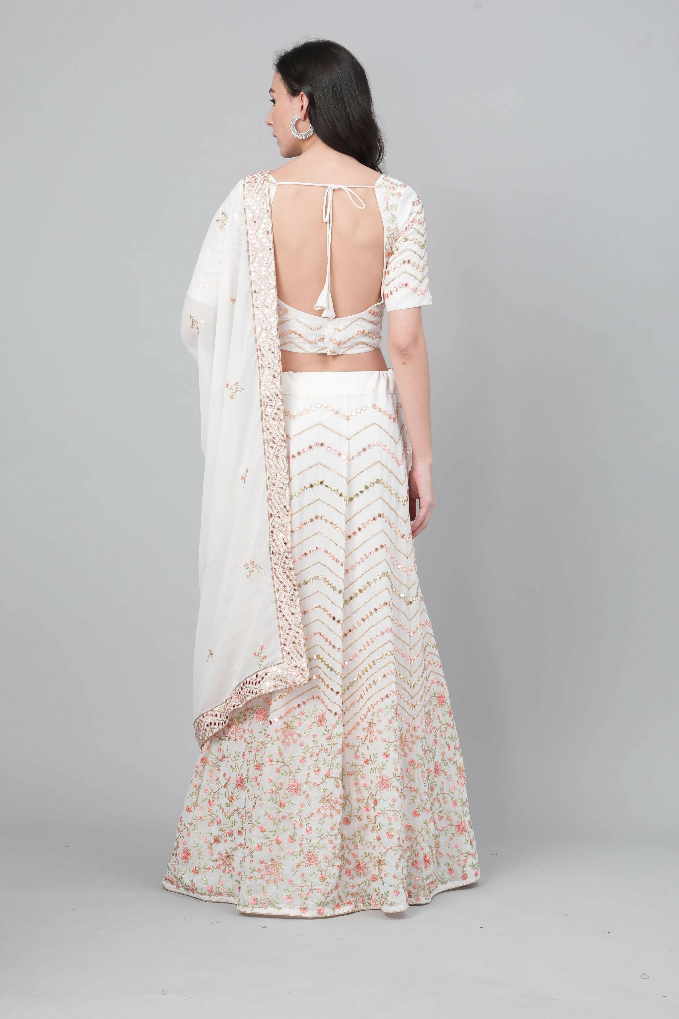 Pearl White Georgette Sequins Embroidery with Mirror work Lehenga Choli with Dupatta - Jivika - Distacart