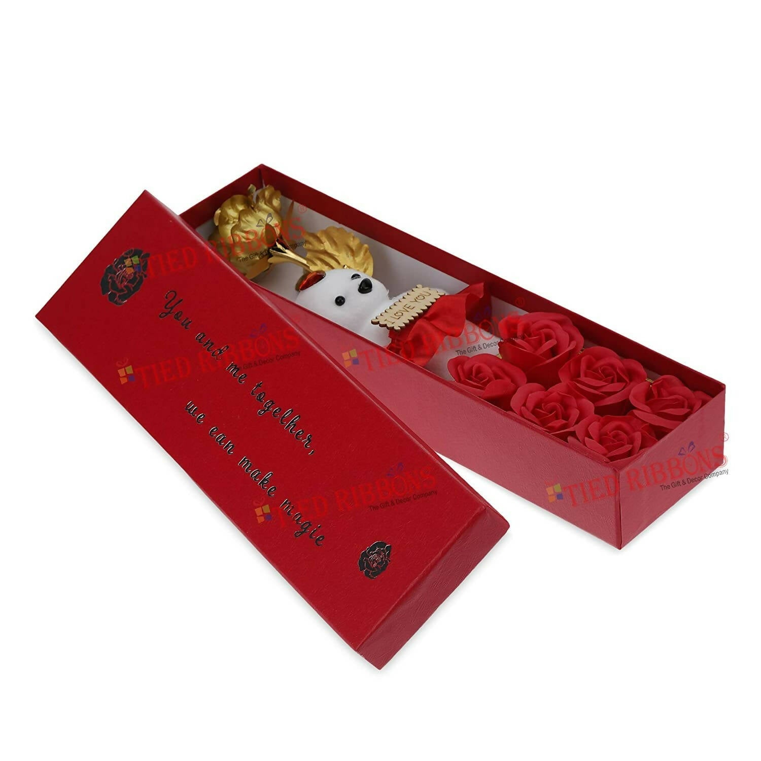 Tied Ribbons Rose Flower Artificial With Teddy - Valentines Day Gift Box - Distacart