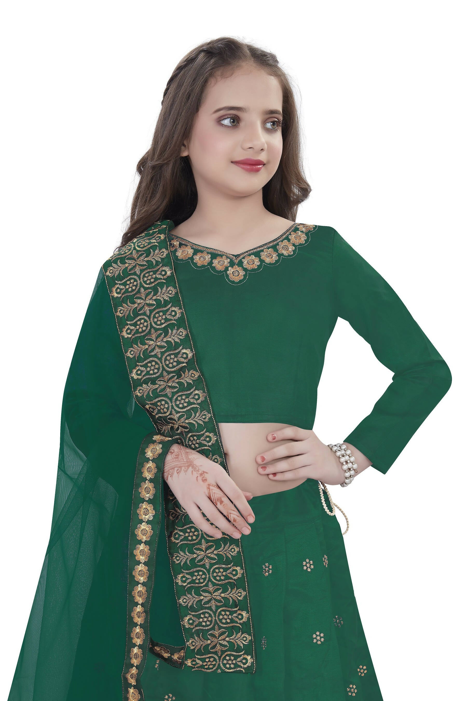 Dwiden Green Queen Tafetta Sattin Semi-Stitched Girl's Lehenga Choli - Distacart