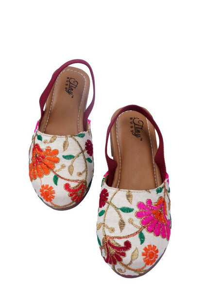 Tiny Bugs Girls Embroidered Strap Ethnic Jutis-Beige - Distacart