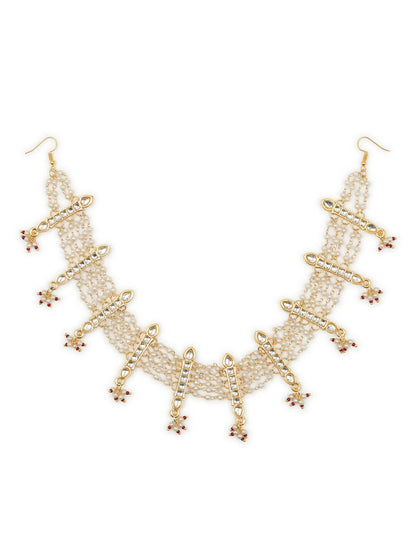 White Gold-Plated Kundan-Studded Beaded Matha Patti - Ruby Raang - Distacart
