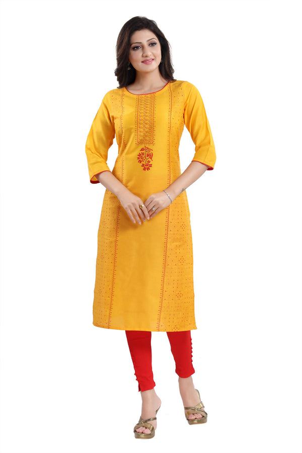 Snehal Creations Cotton Silk Printed Long Kurti With Sequence Highlight - Distacart