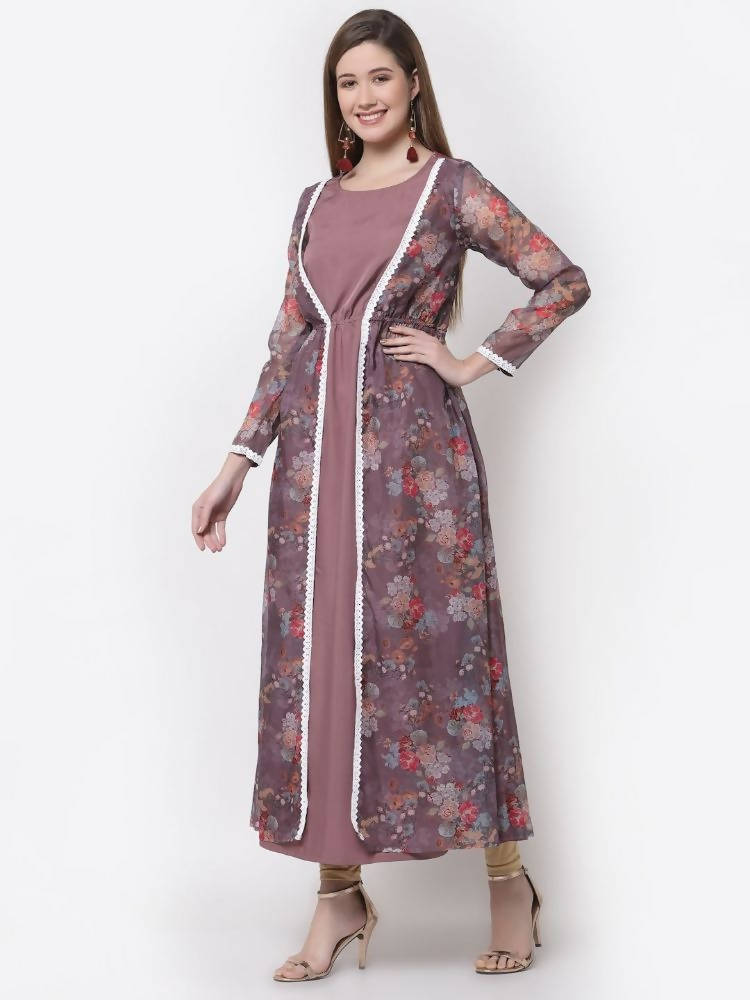 Myshka Mauve Color Organza Printed Dress