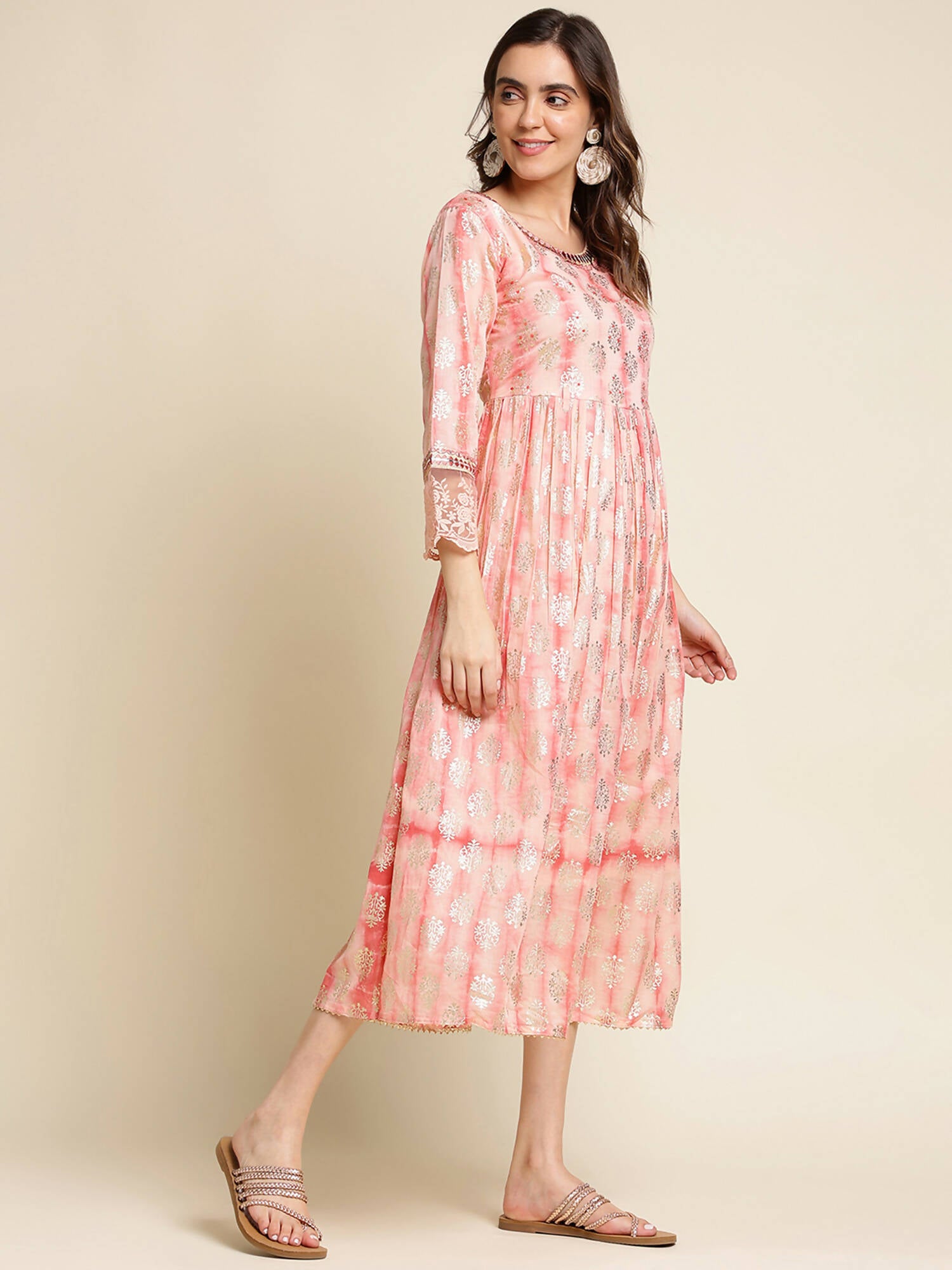Peach Cotton Paisley Printed Fit & Flare Dress - Yukti - Distacart