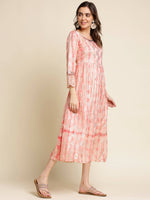 Thumbnail for Peach Cotton Paisley Printed Fit & Flare Dress - Yukti - Distacart