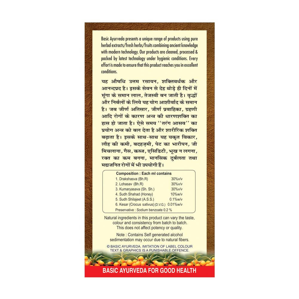 Basic Ayurveda Tarang Asava Ingredients
