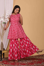 Thumbnail for Vamika Women Printed Cotton Pink Party Wear/Casual Wear Kurta Set/Suit - Distacart